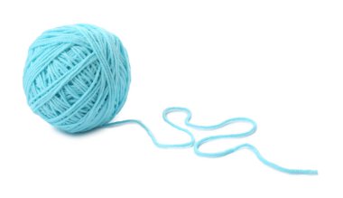 Ball of light blue yarn isolated on white