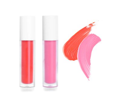 Dudak parlatıcısı tüpleri ve beyaza izole edilmiş örnekler.