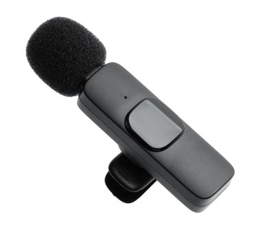 Lavalier mikrofonu beyaza izole edilmiş. Ses ekipmanları