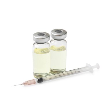 Cam şişelerde Hepatit aşısı ve beyaz şırınga.