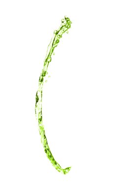 Beyaz arka planda havada yeşil su sıçraması