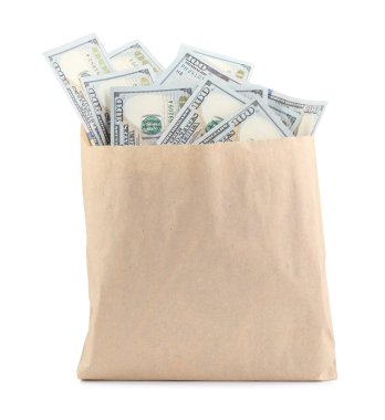 Kağıt para çantası ve beyaz banknotlar.