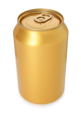 Boş bir teneke kutu beyaza izole edilmiş.