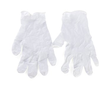 Tıbbi eldivenler beyaz, üst görünümde izole.