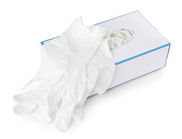 Box with medical gloves isolated on white