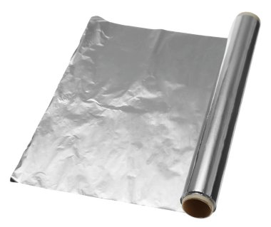 Alüminyum folyo üzerinde beyaz izole rulo