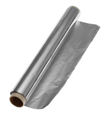 Alüminyum folyo üzerinde beyaz izole rulo