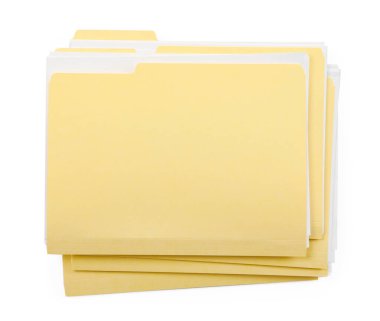 Kağıtları beyaz, üst görünümde izole edilmiş birçok dosya dizini