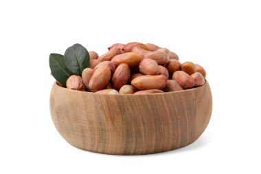 Fresh peanuts in bowl isolated on white