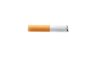 One cigarette butt isolated on white. Smoking habit