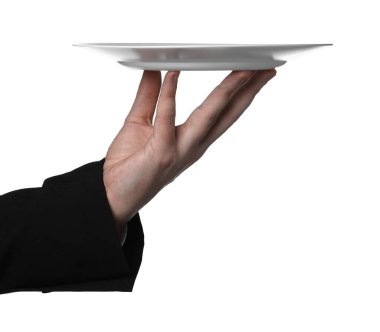 Beyaz arka planda boş plakalı adam, yakın plan