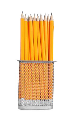 Many pencils in holder isolated on white