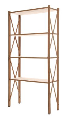 Boş ahşap raf ünitesi beyaz üzerine izole