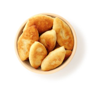 Lezzetli kızarmış pirizky (doldurulmuş turtalar) beyaz, üst görünümde izole