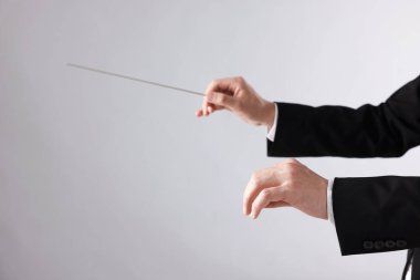 Açık gri arka planı olan profesyonel bir kondüktör, yakın plan. Metin için boşluk