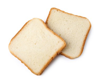 Bir parça taze ekmek, beyaza izole edilmiş, üst manzara.