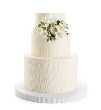 Beyaz desenli nefis düğün pastası.