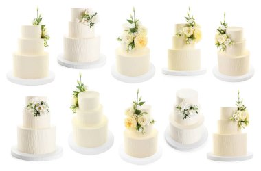 Beyaz desenli düğün pastaları, kolaj.