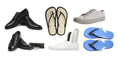 Farklı erkek ayakkabıları beyaz, kolaj