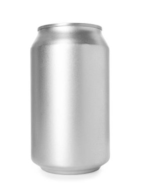 Boş bir teneke kutu beyaza izole edilmiş.