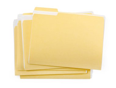 Kağıtları beyaz, üst görünümde izole edilmiş birçok dosya dizini