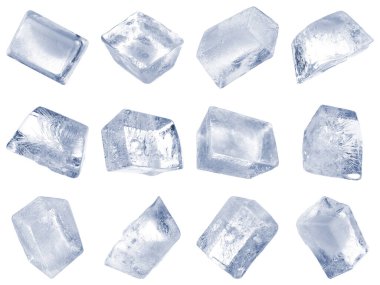 Beyaz arkaplanda buz küplerini temizle, ayarla