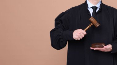 Bej arka planda tokmak ve ses engeli olan yargıç, yakın plan. Metin için boşluk