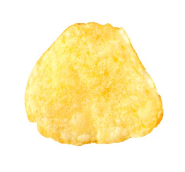 Beyaza izole edilmiş lezzetli bir patates cipsi.