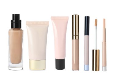 Sıvı temeli ve kapatıcılar beyaz, set üzerinde izole