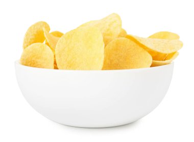 beyaz izole kase lezzetli patates cipsi