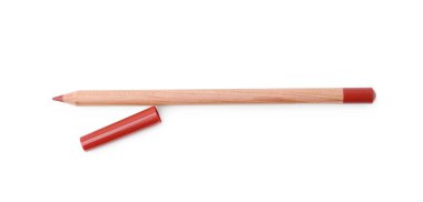 Bir dudak kalemi beyaza izole edilmiş, üst manzara. Kozmetik ürünü