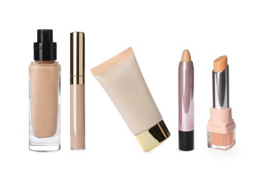 Sıvı temeli ve kapatıcılar beyaz, set üzerinde izole