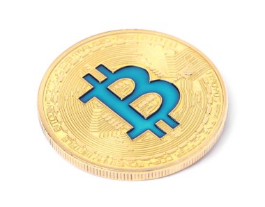Kripto para birimi. Beyaz üzerine izole edilmiş bir altın bitcoin