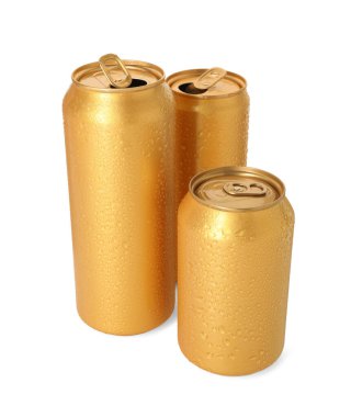 Beyaz teneke üzerinde üç altın teneke kutu.