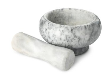 Mermer havan topu beyaz üzerine izole edilmiş.