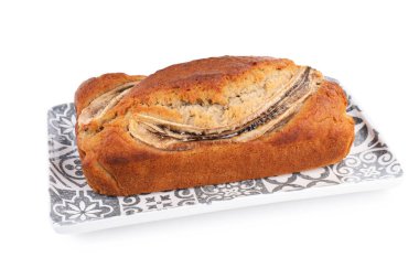 Lezzetli muzlu ekmek beyazda izole edilmiş.