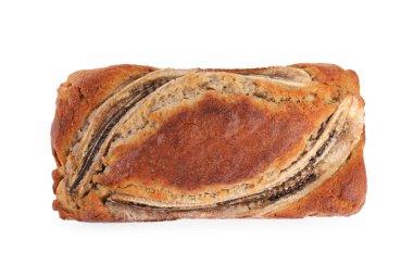 Lezzetli bütün muzlu ekmek beyazda izole, üst manzara