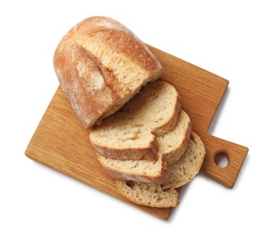 Taze ekmek parçaları beyaza izole edilmiş, üst manzara