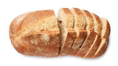 Taze ekmek parçaları beyaza izole edilmiş, üst manzara