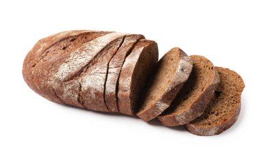 Beyaz üzerine izole edilmiş taze ekmek parçaları.