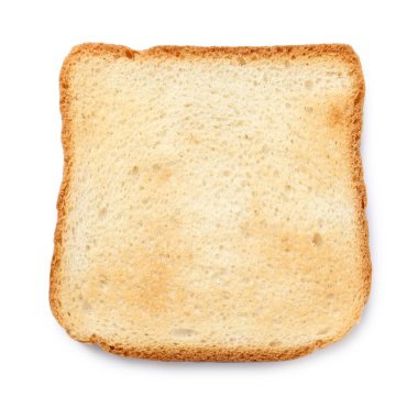 Bir parça taze ekmek, beyaza izole edilmiş, üst manzara.