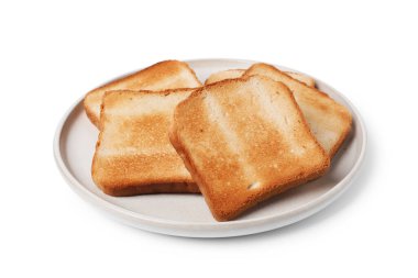 Lezzetli tost parçaları beyaza izole edilmiş.