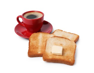 Lezzetli tost, tereyağlı ve sütlü kahve.