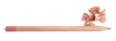 Güzel bir dudak kalemi ve talaşlar beyaz, üst manzara