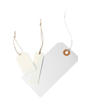 Beyaz üzerine izole edilmiş dizgileri olan farklı boş etiketler