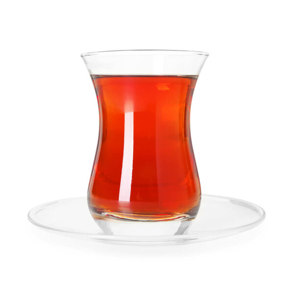 Traditional Turkish tea in glass isolated on white