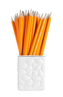 Many pencils in holder isolated on white
