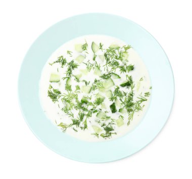 Salatalık çorbası ve dereotlu beyaz, üst manzara.