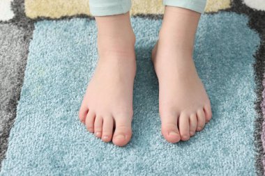 Evdeki yumuşak halıdaki kız, manzaranın üstünde.