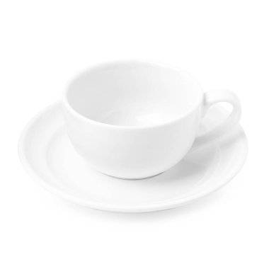 kahve fincanı ve tabağı üzerinde beyaz izole